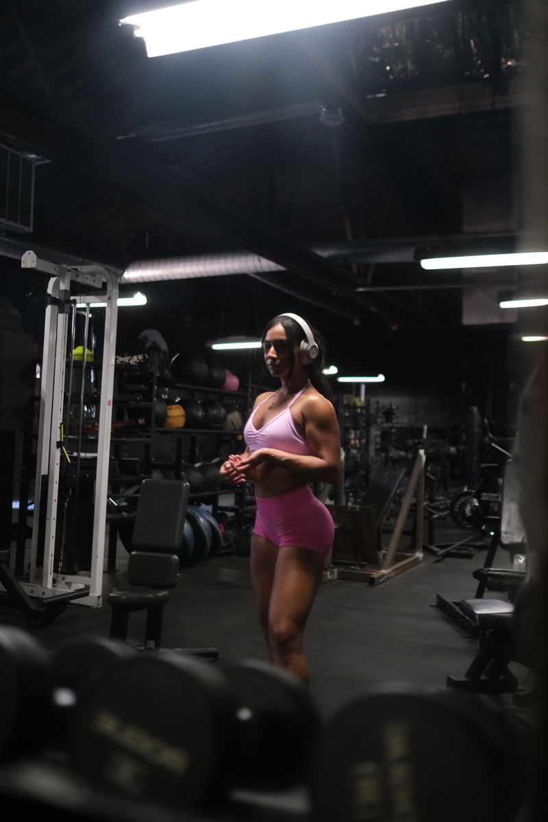 Coach is working out in the gym.